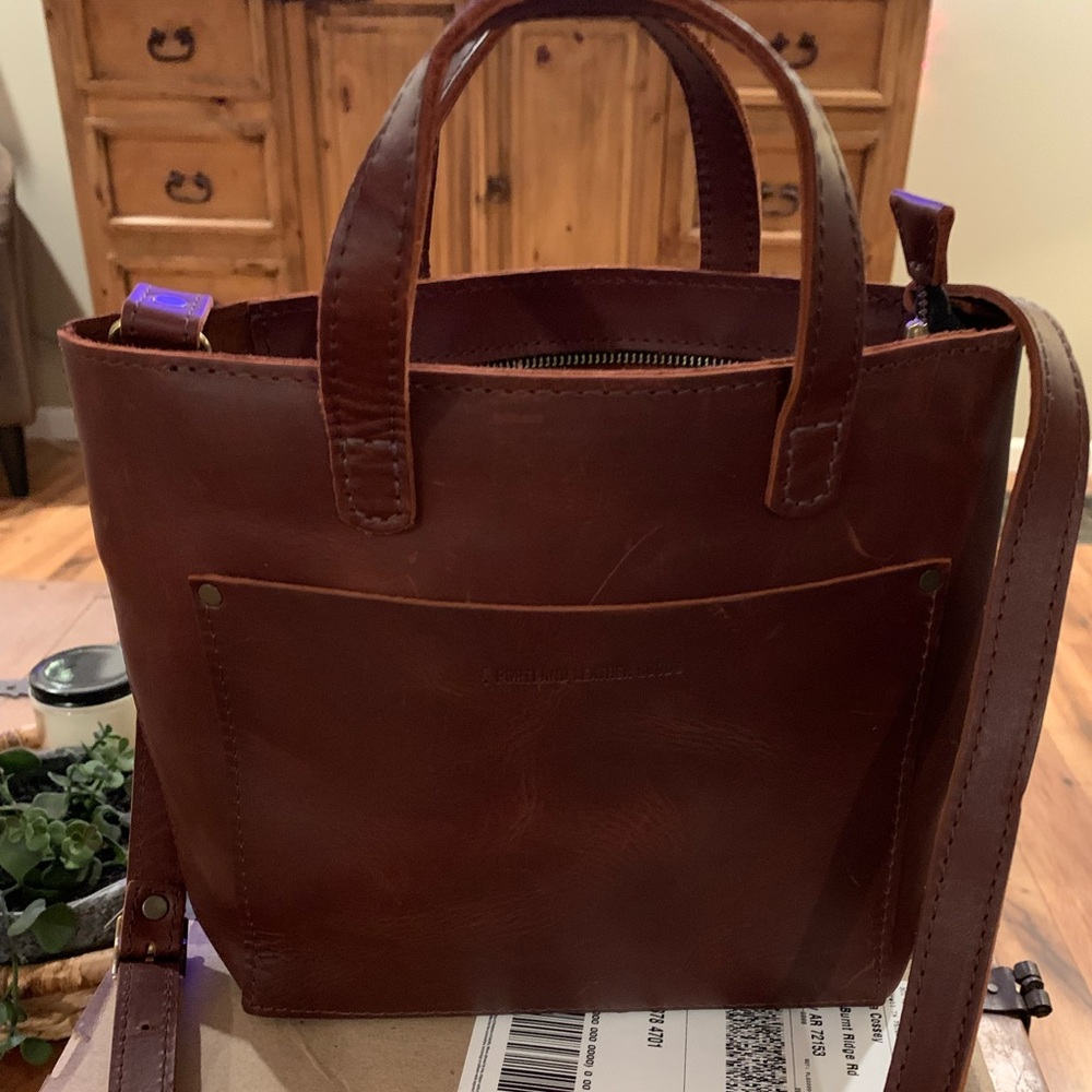 NWT Portland leather goods mini zip crossbody- Cognac